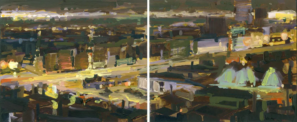 20010 Figueroa Street Diptychon Öl auf Pappe holzhinterrahmt 21 x 50 cm