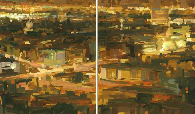 2010 Figueroa Street Diptychon holzhinterrahmt 25 x 42 cm